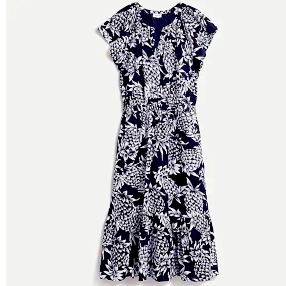 GUC J CREW NAVY AND WHITE PINEAPPLE PRINT DRESS